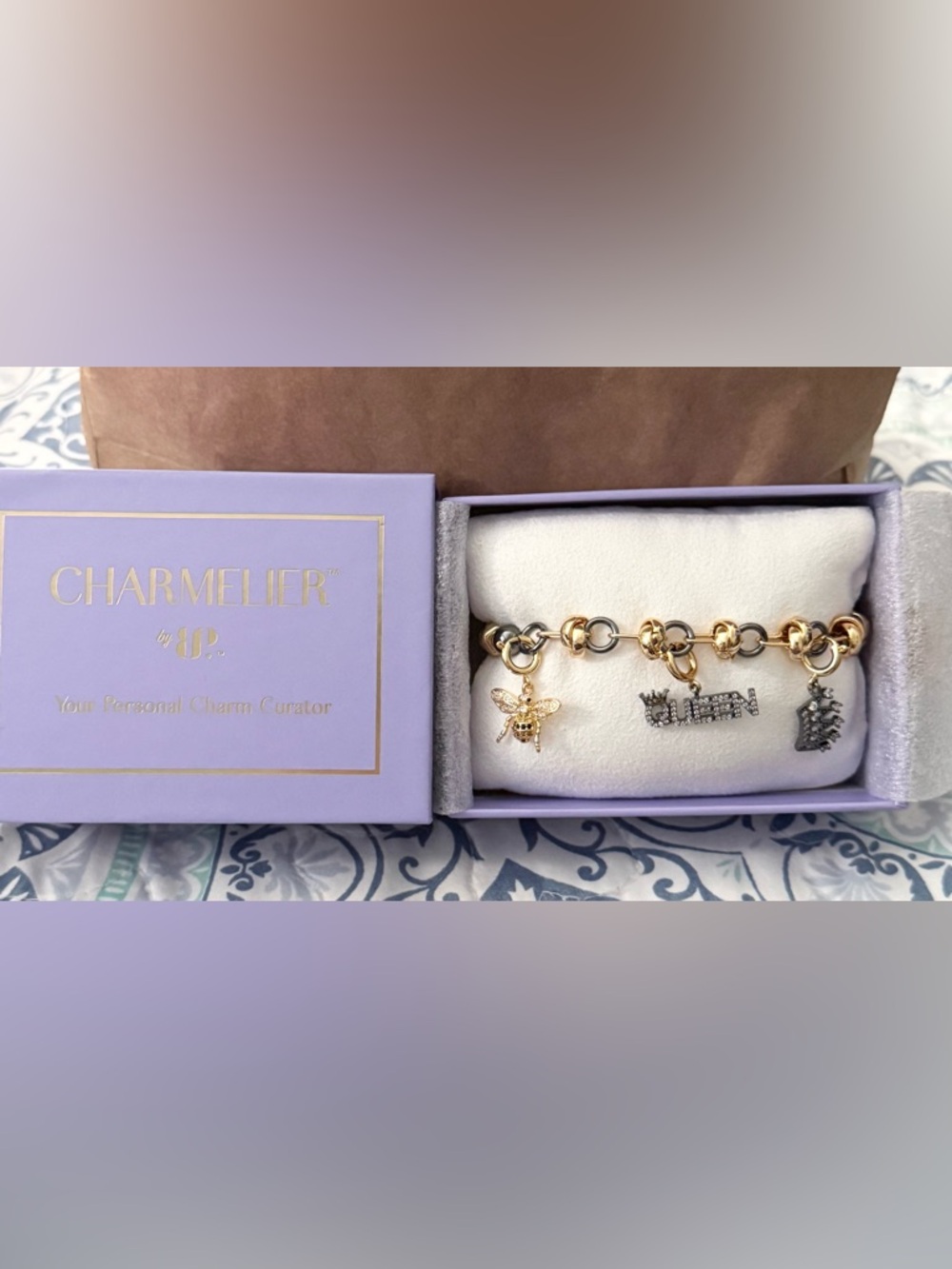 Charmelier Two-Tone Bee & Letter Charm Bracelet - Women Jewelry